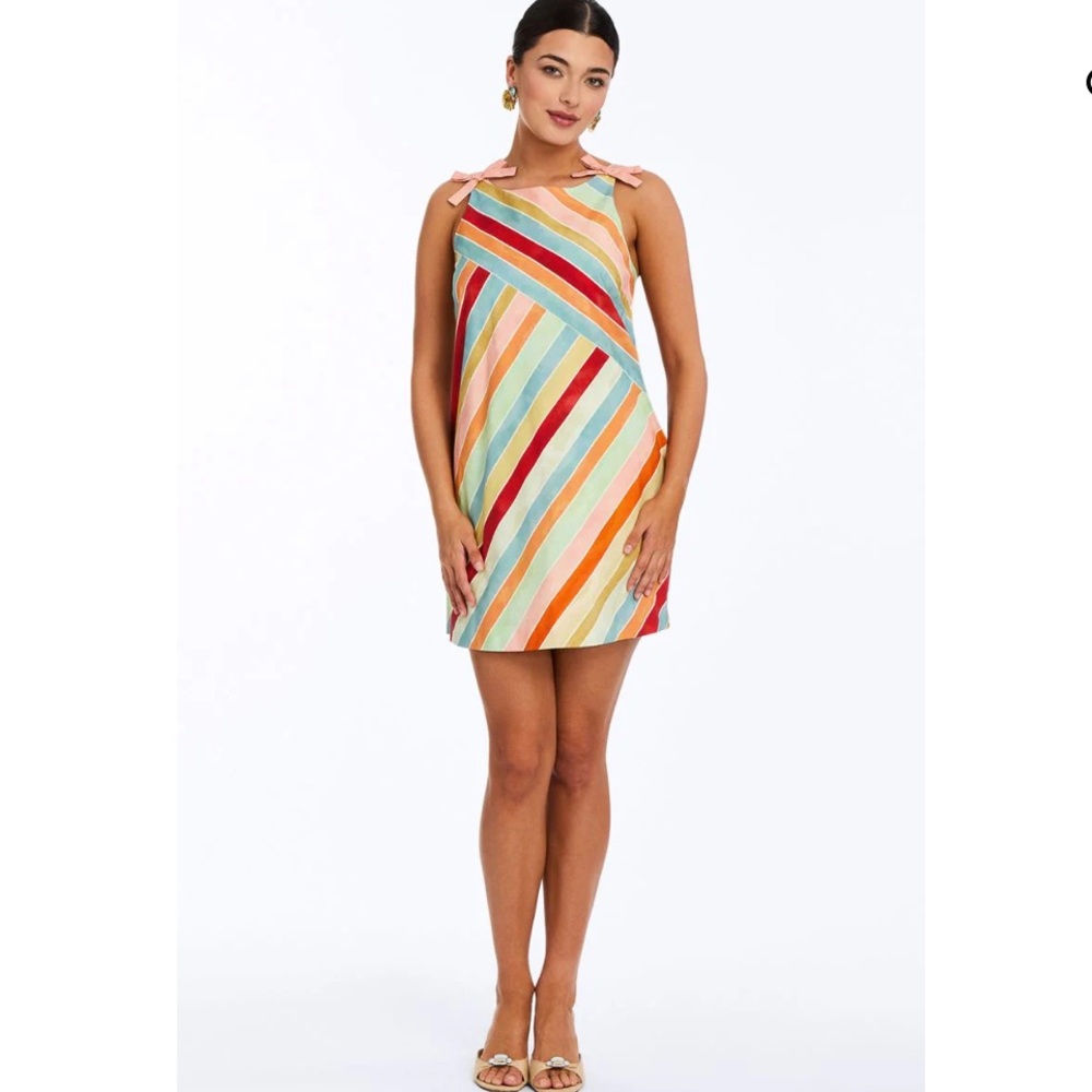 Colorful Striped Bow-Shoulder Mini Dress